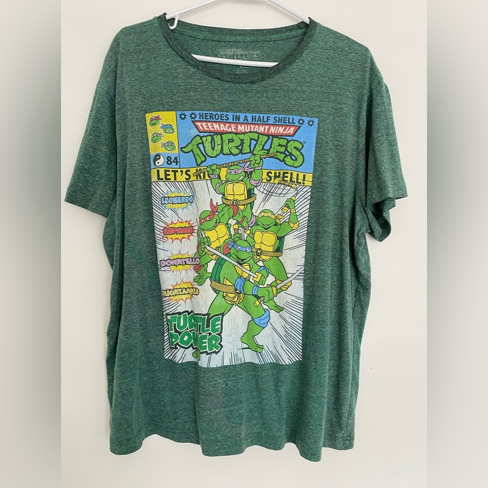 Nickelodeon Teenage Mutant Ninja Turtles Graphic T-shirt XL Heather Green Y2K